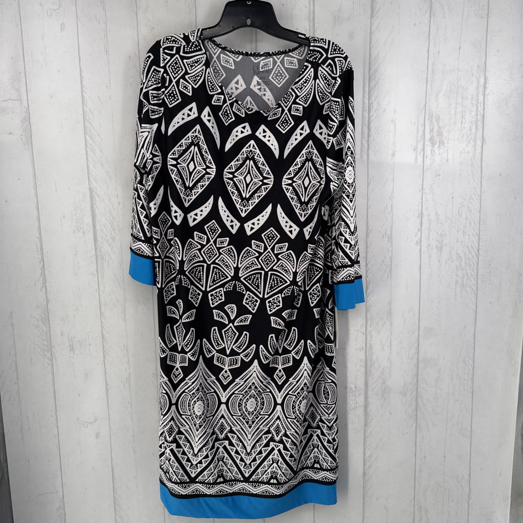 R50 L printed round neck 3/4 slv dress