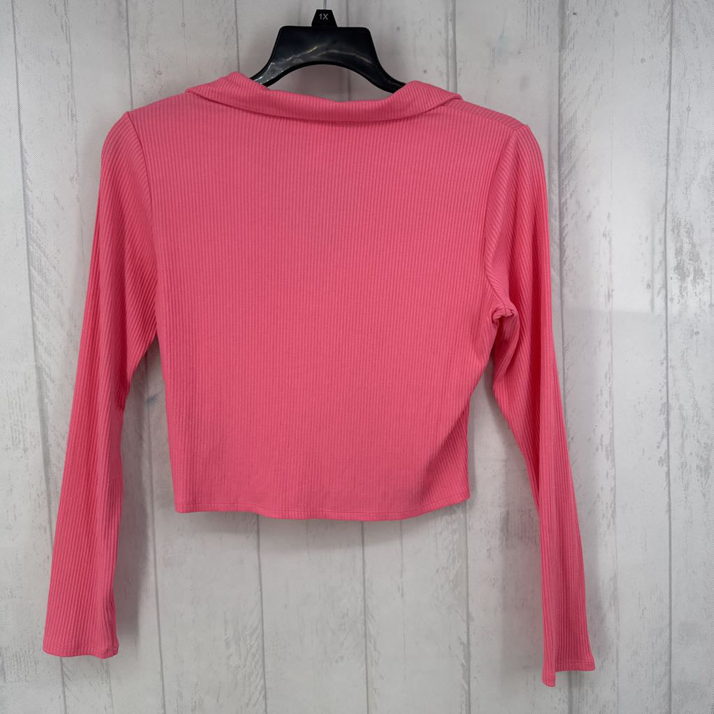 M ribbed v-neck w/ collar l/s crop top