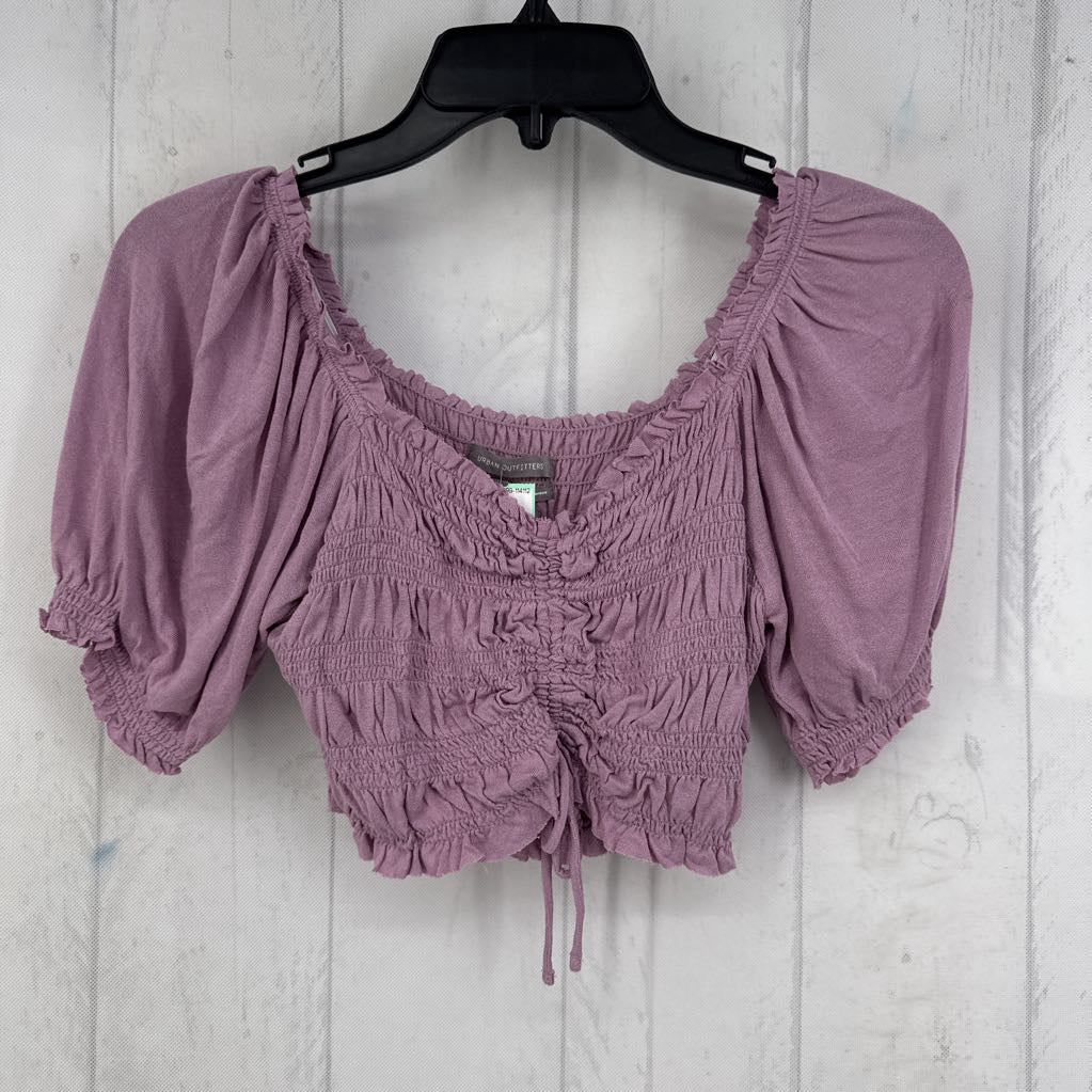 M smocked tie front s/s crop top