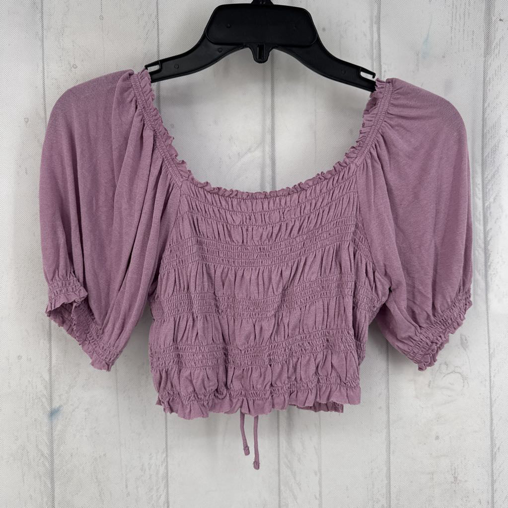 M smocked tie front s/s crop top