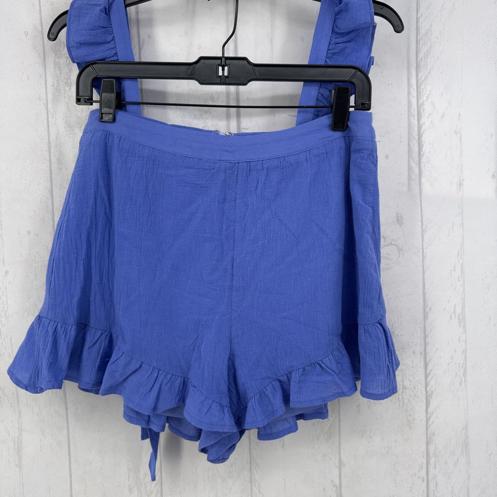 M/L 2pc crossover tank & ruffled shorts set