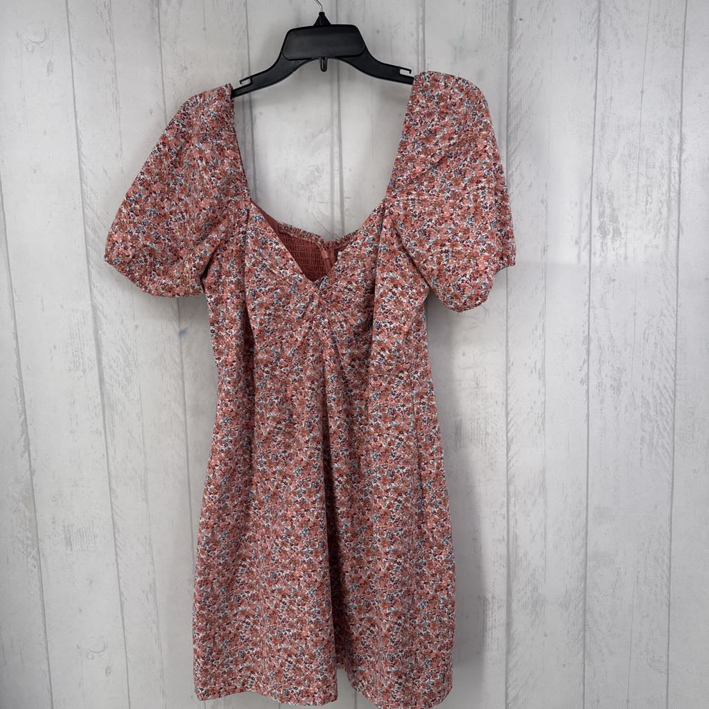 LT flo print gathered v-neck s/s dress