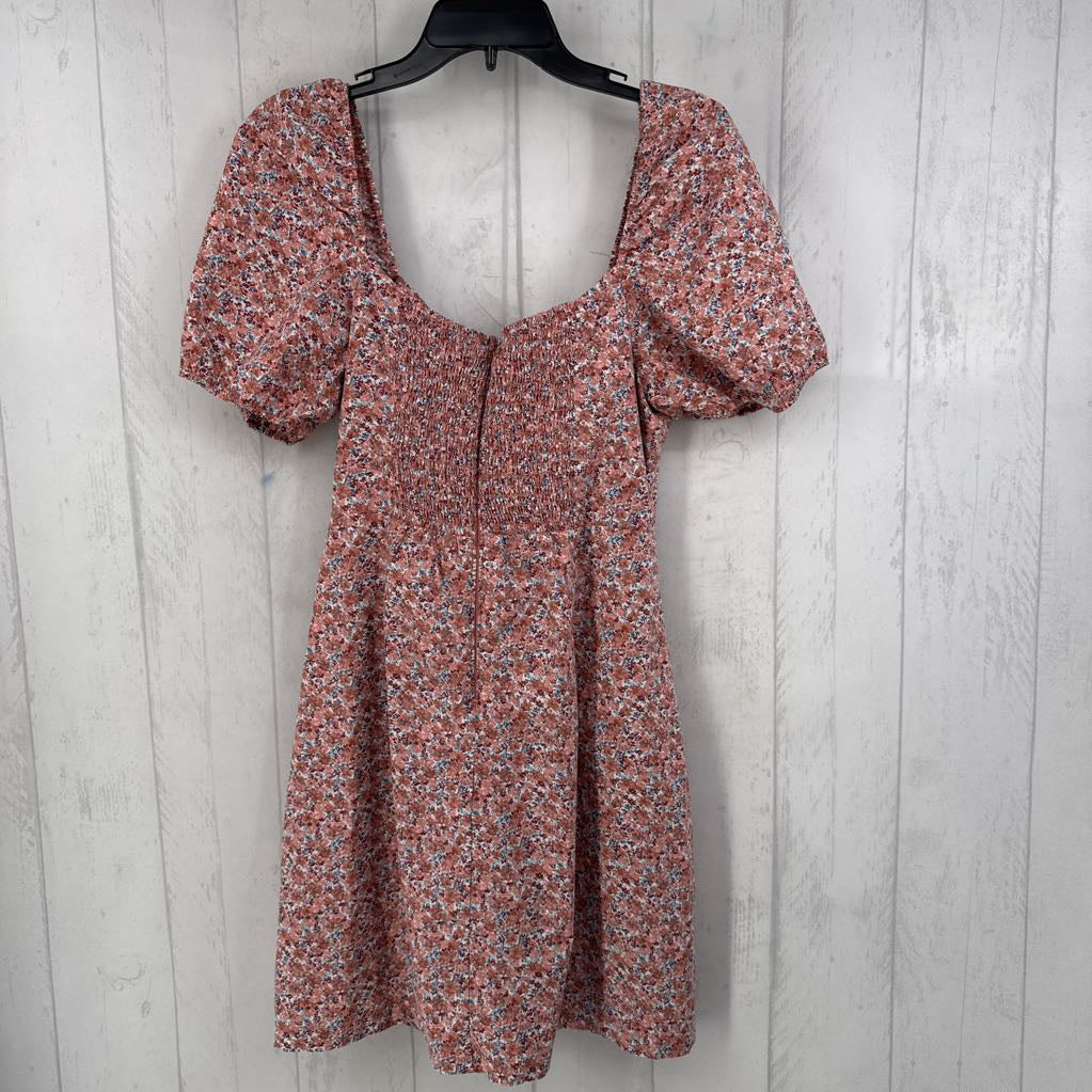 LT flo print gathered v-neck s/s dress