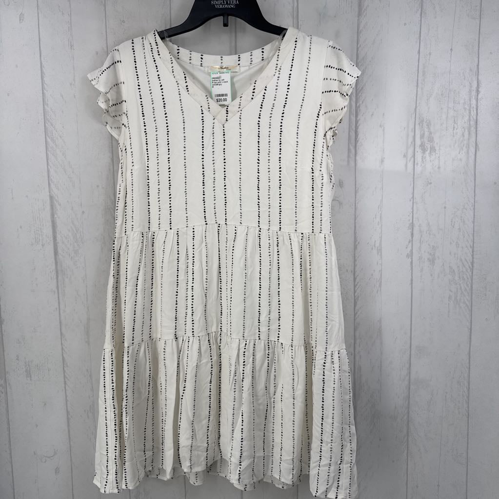 M dot print v-neck cap slv dress