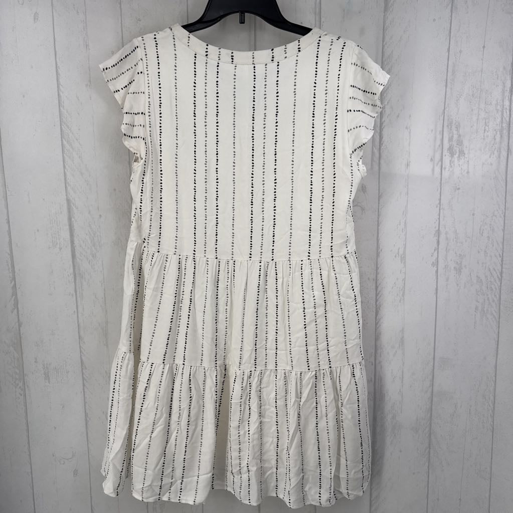 M dot print v-neck cap slv dress