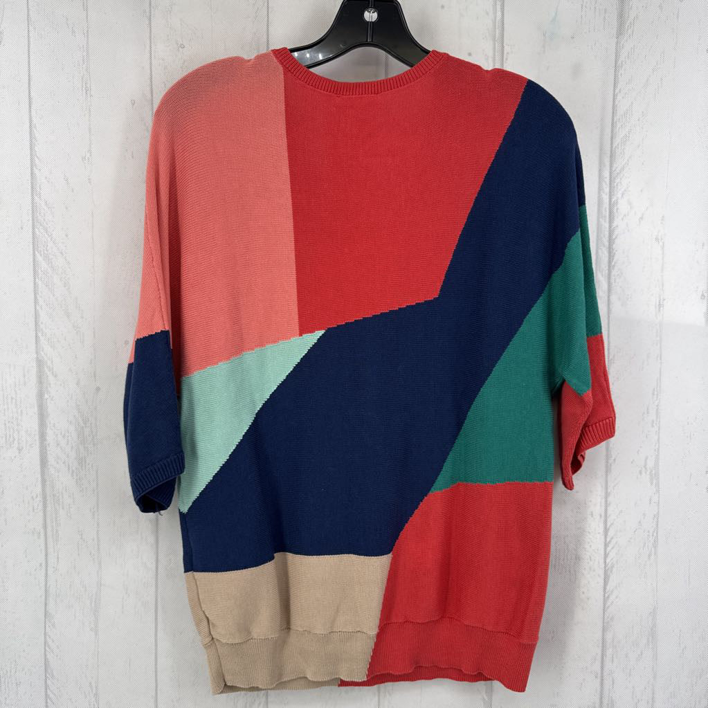 S colorblock v-neck elbow slv knit top