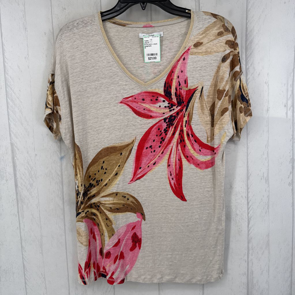 M flo print v-neck s/s top