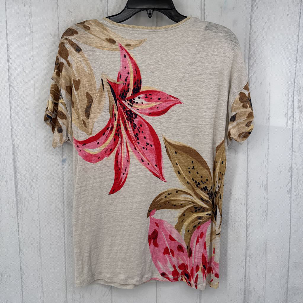 M flo print v-neck s/s top