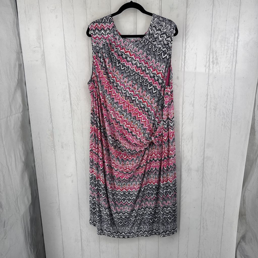 3X printed gathered side slvls dress