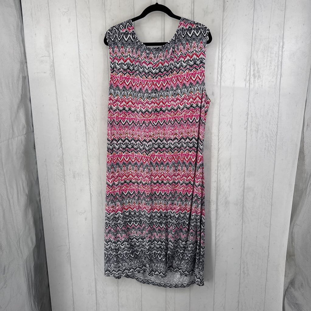 3X printed gathered side slvls dress