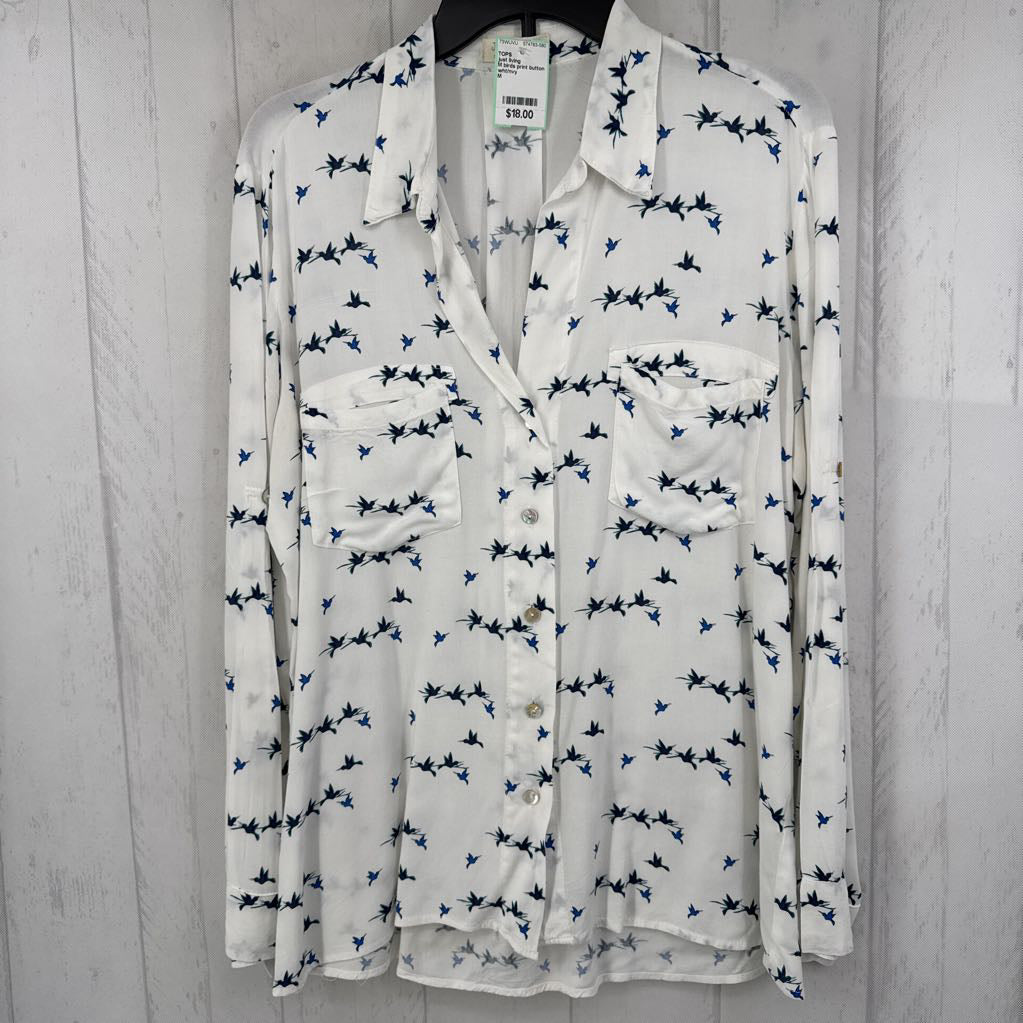 M birds print button down l/s top