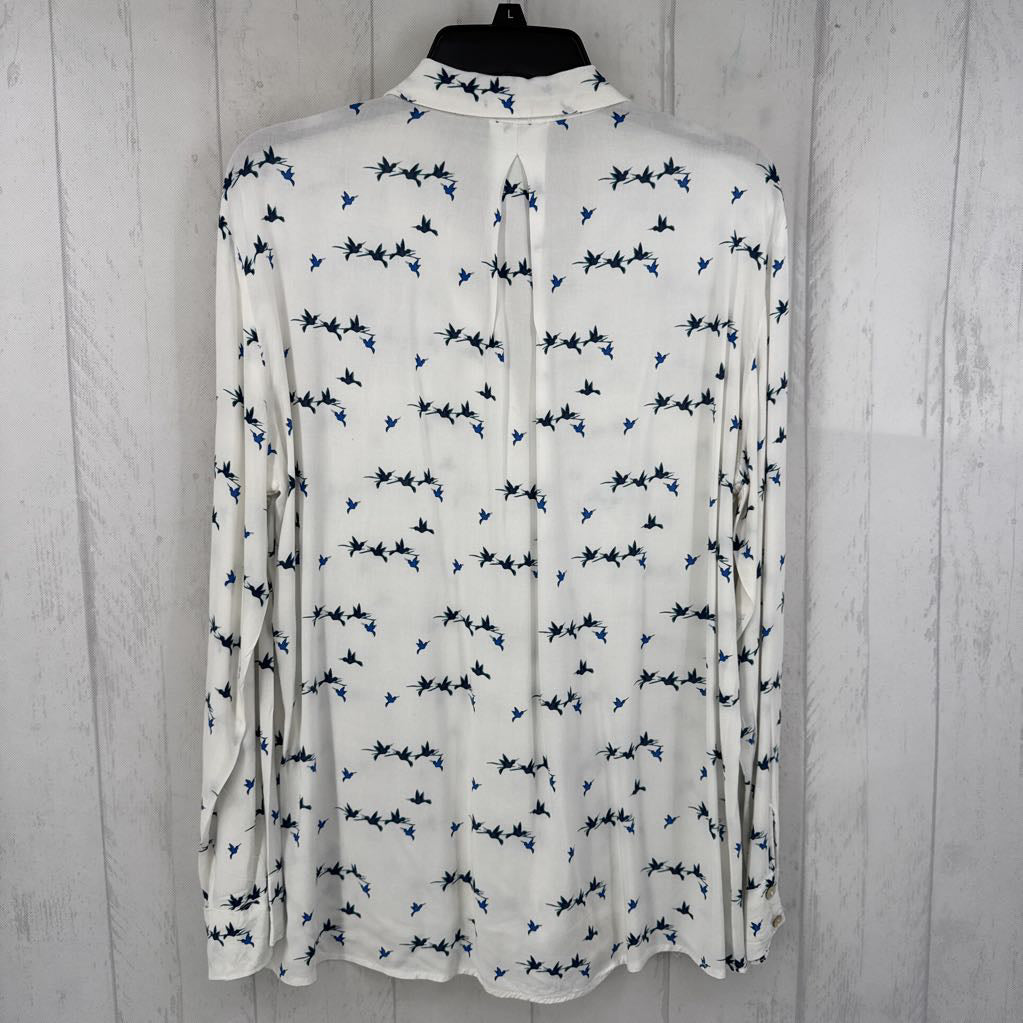 M birds print button down l/s top