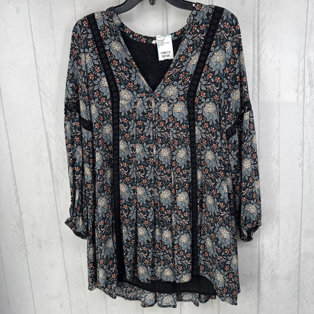 S flo print v-neck l/s dress