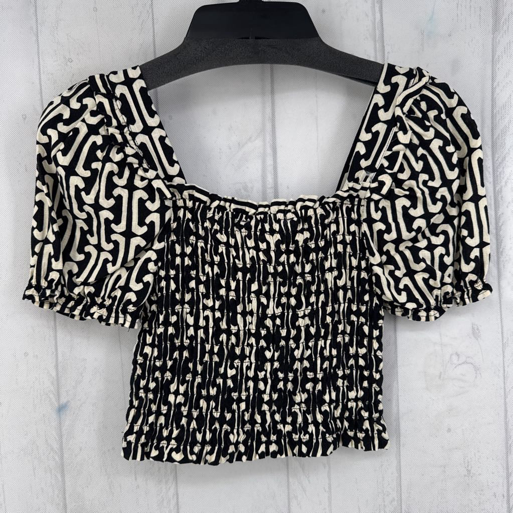 S smocked pouf slv crop top