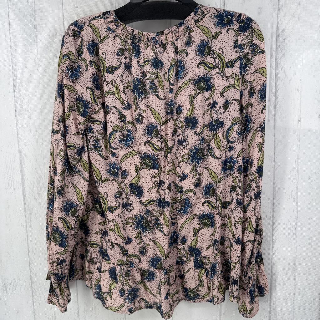 S flo print tassel tie l/s top