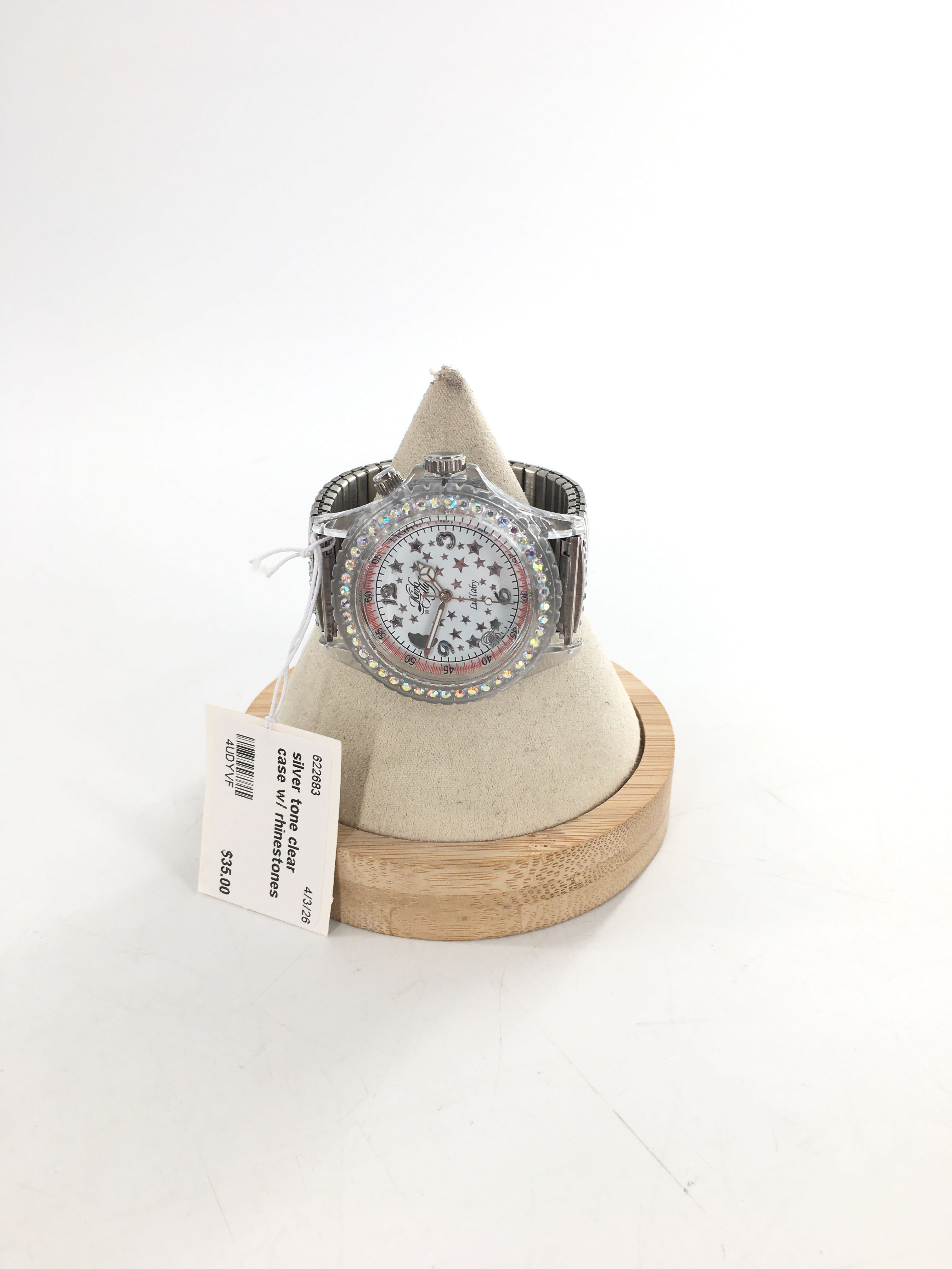 silver tone clear case w/ rhinestones