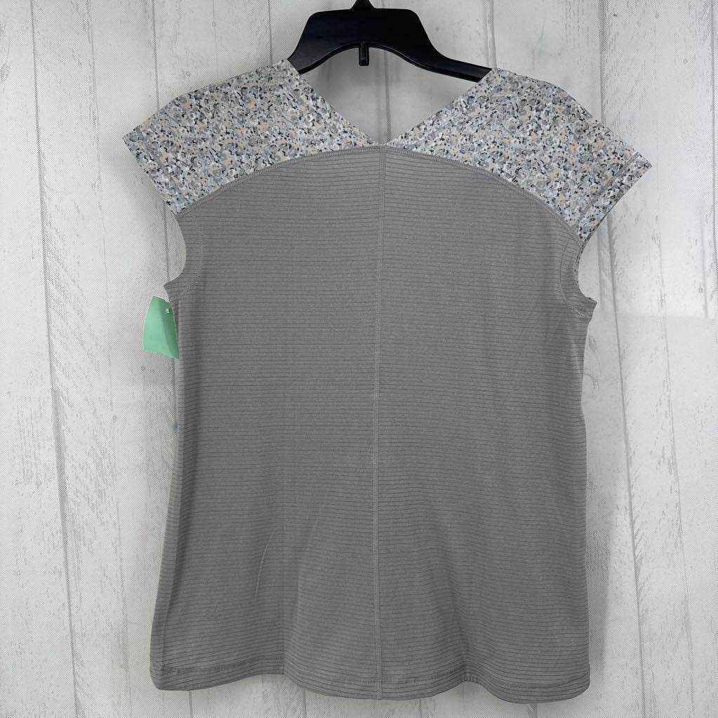 S mixed media scoop neck cap slv top