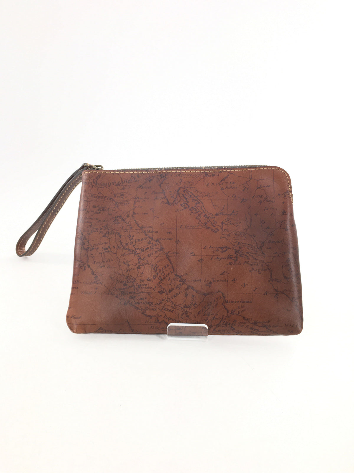 world map print leather wristlet