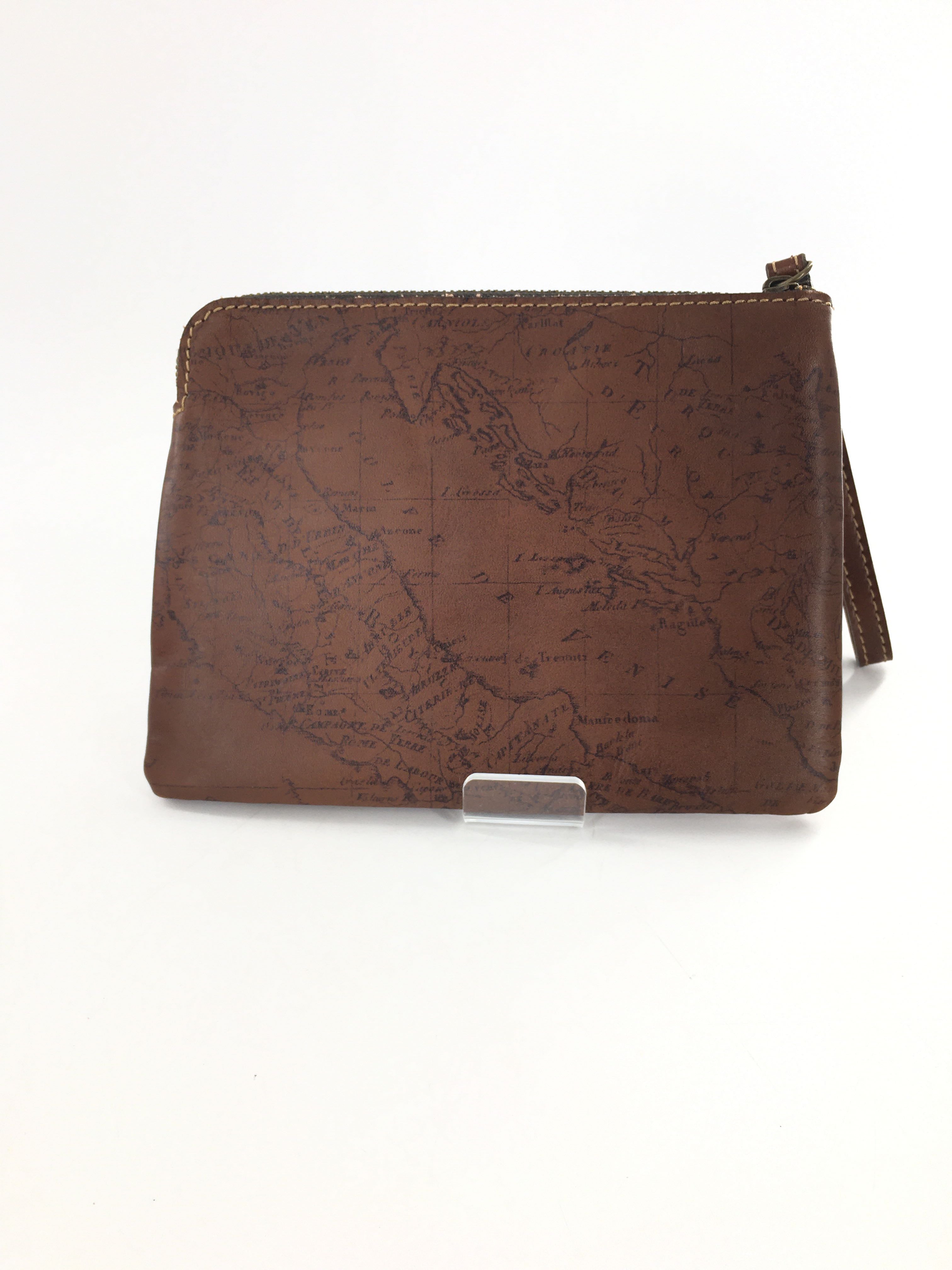 world map print leather wristlet