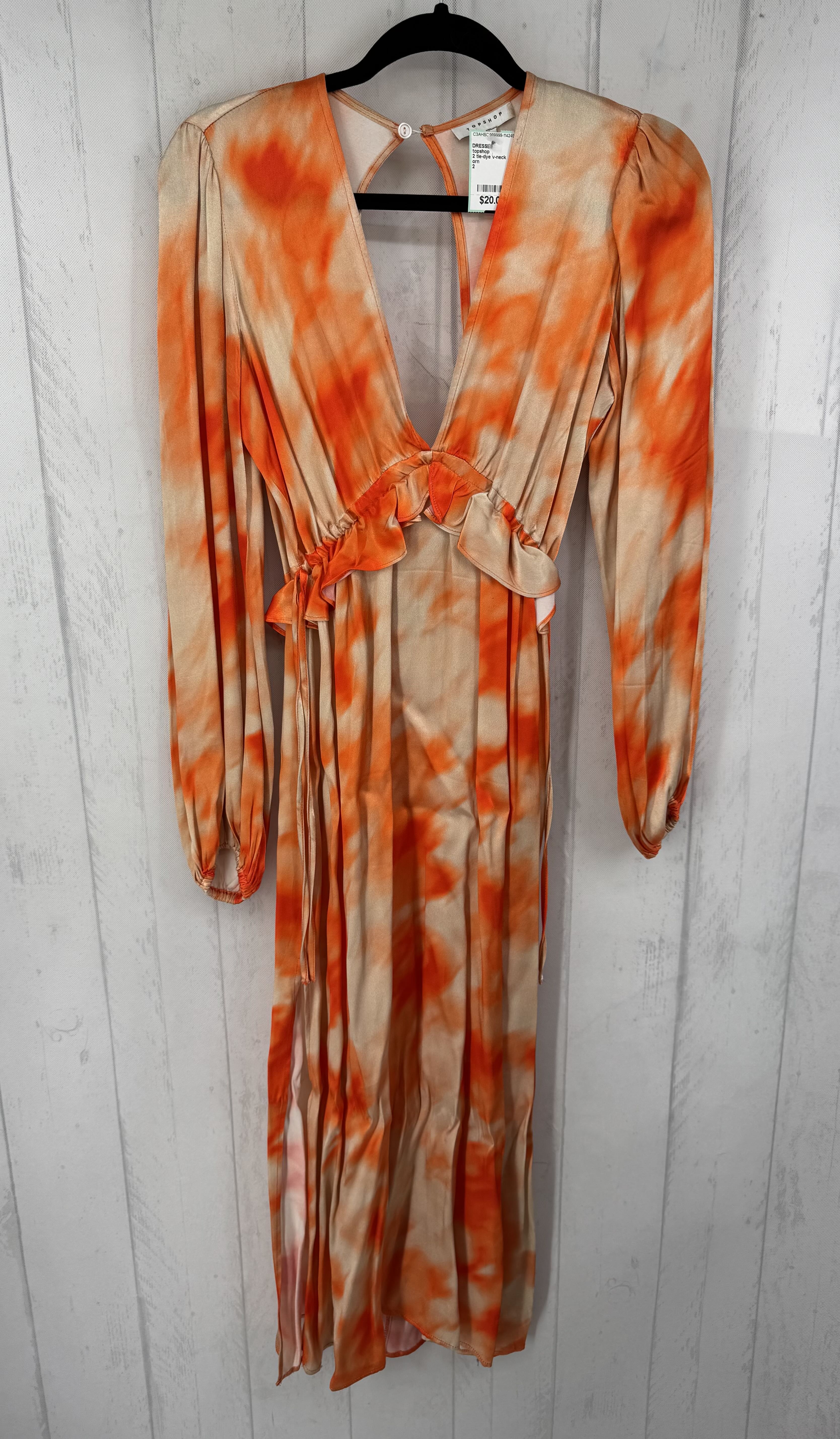 2 tie-dye v-neck open back l/s dress