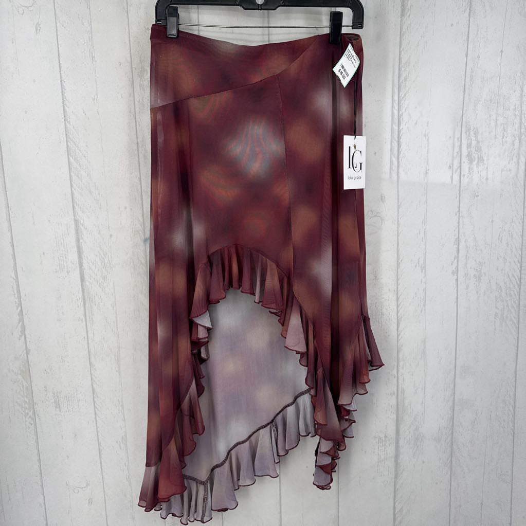 L mesh ruffled hi-lo skirt
