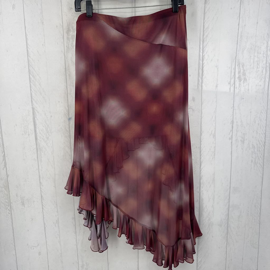 L mesh ruffled hi-lo skirt