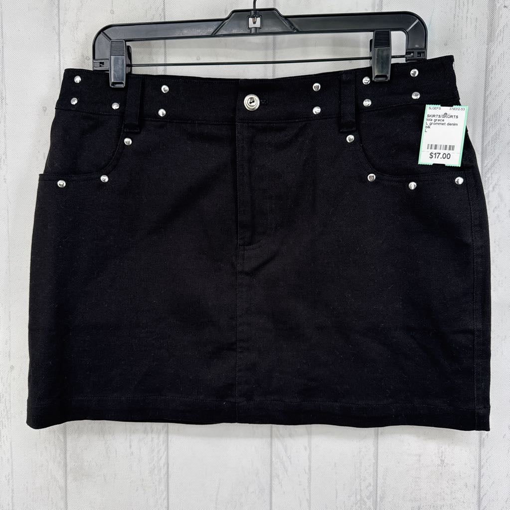 L grommet denim mini skirt