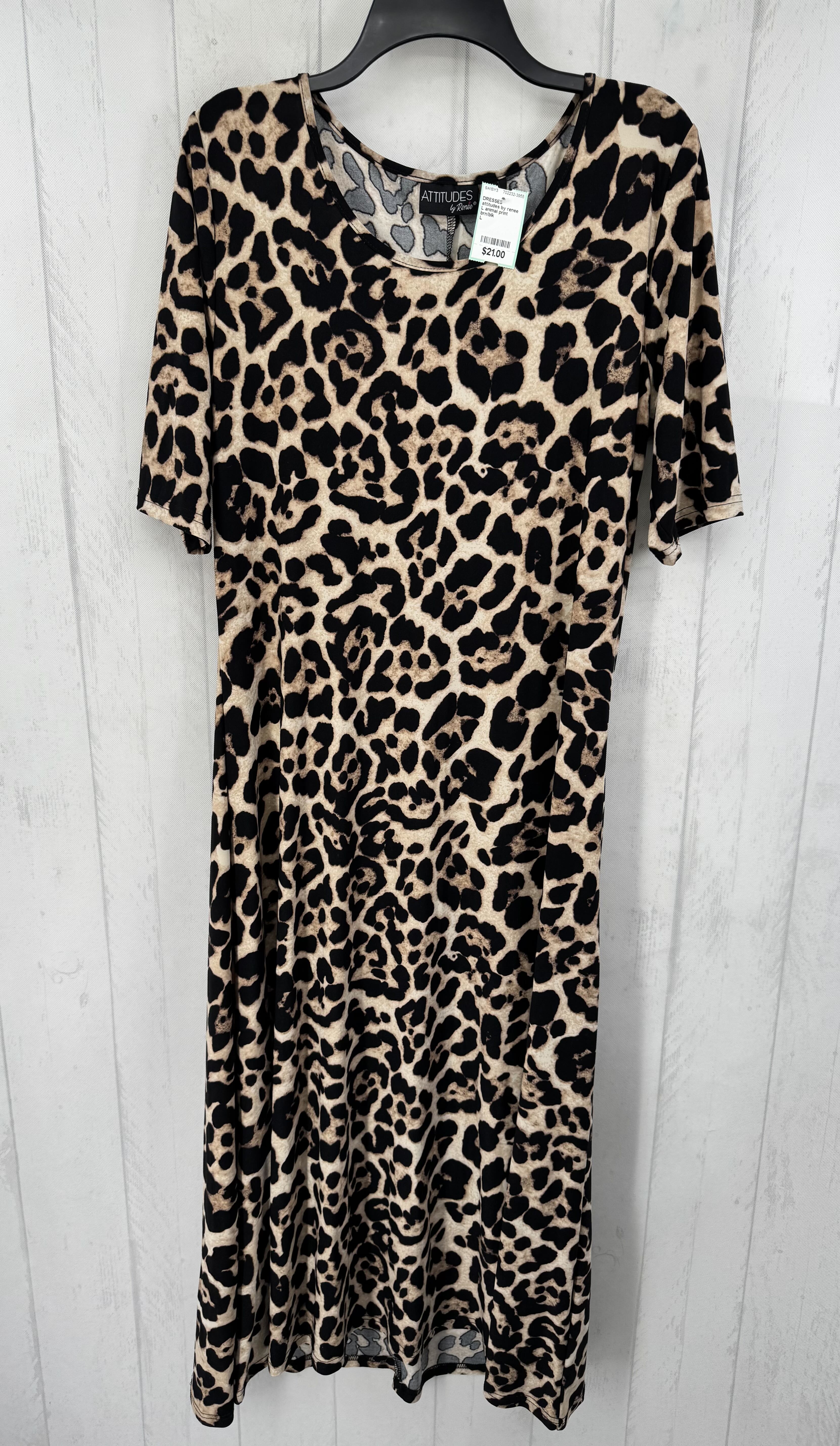 L animal print elbow slv dress