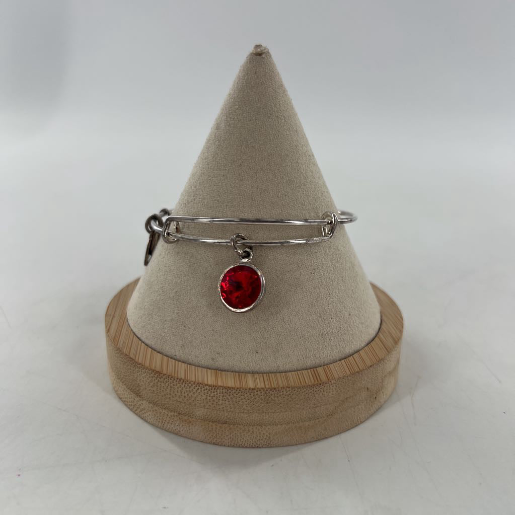 silver tone red gem charm slider bracelet