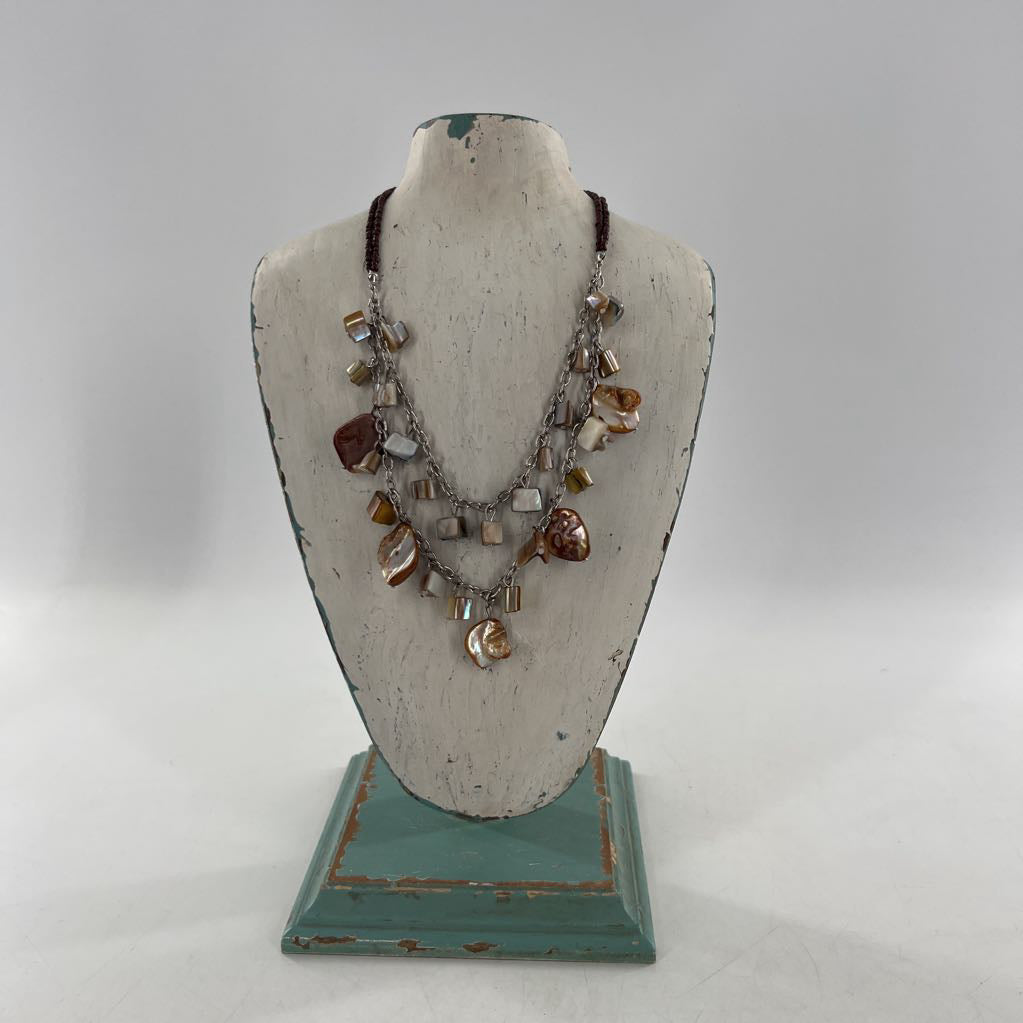 12" brown double strand beaded necklace