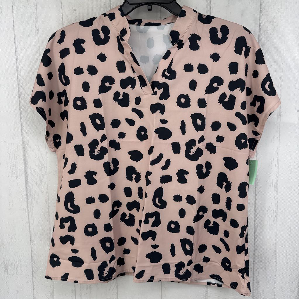 XL animal print split neck s/s top