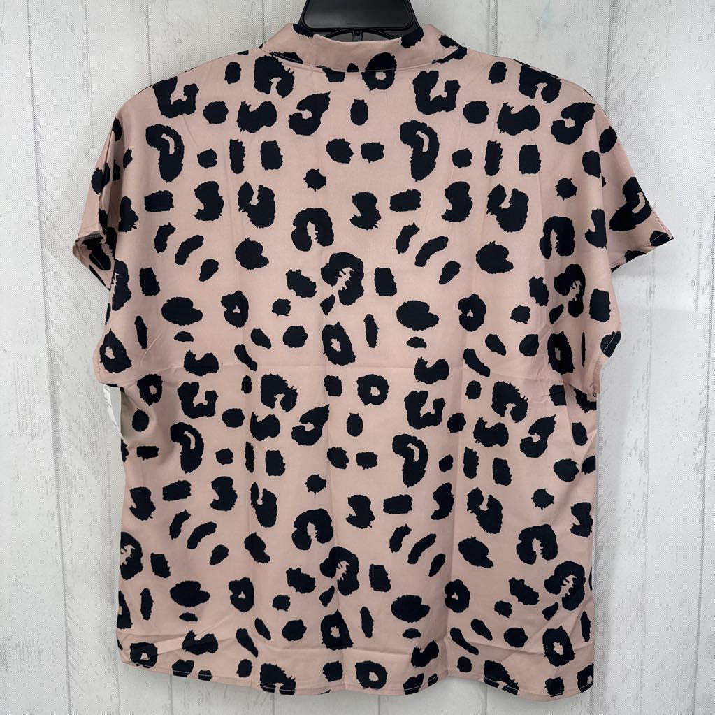 XL animal print split neck s/s top