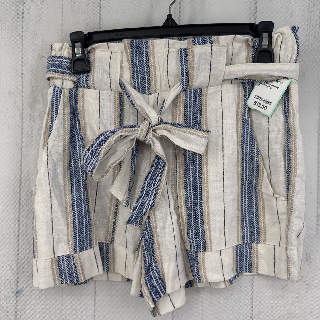 M striped belted shorts