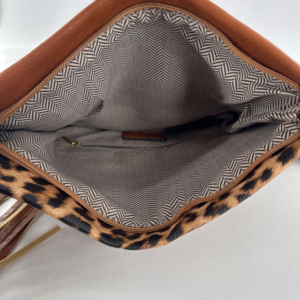 tassel animal print flap clutch/wristlet