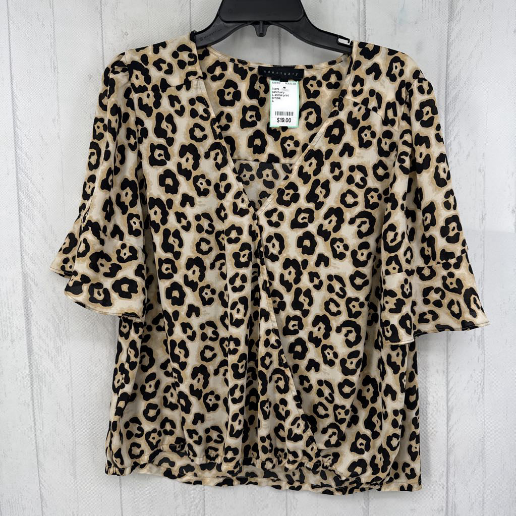 L animal print crossover flutter slv top