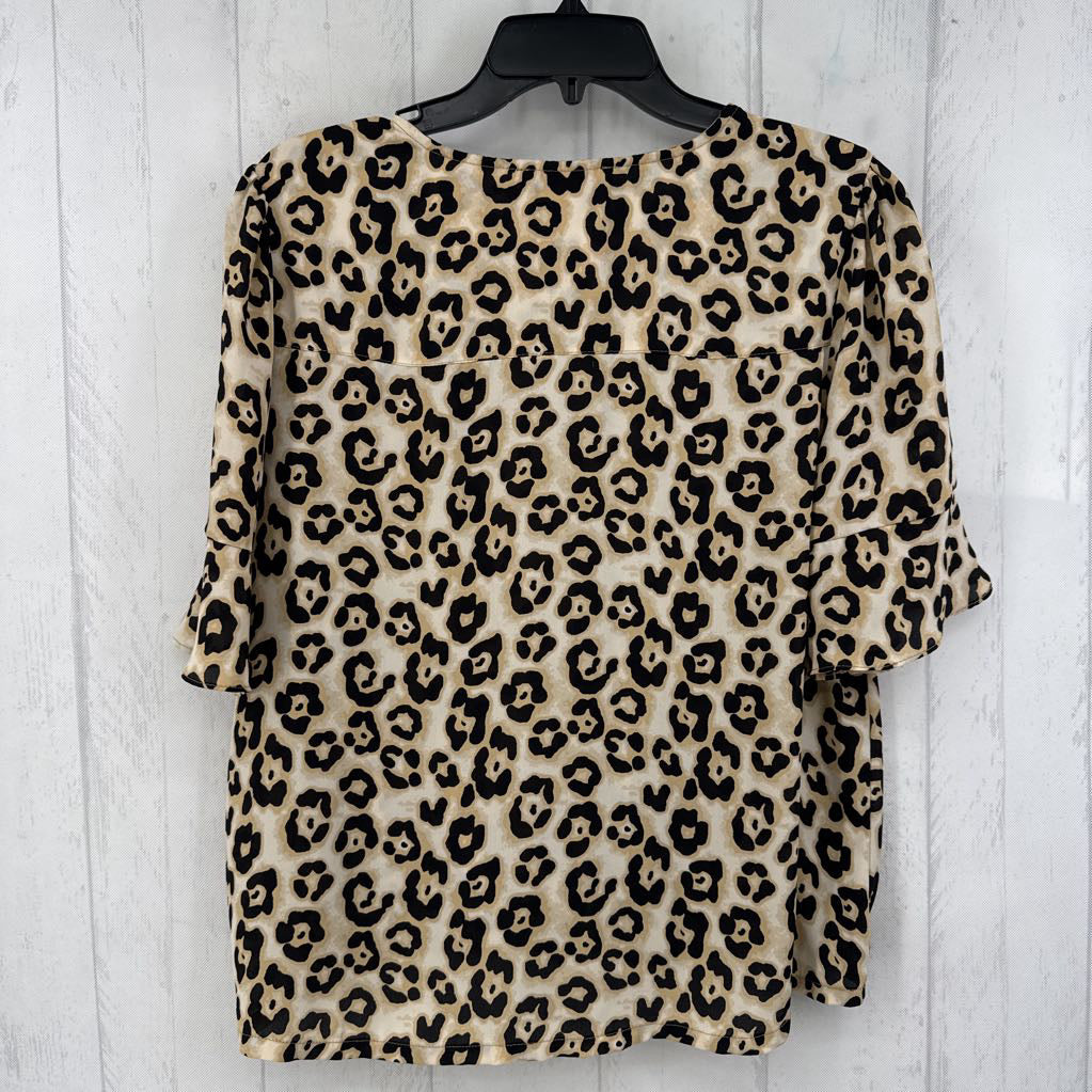 L animal print crossover flutter slv top
