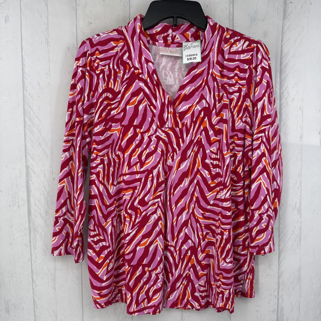 M printed v-neck l/s top
