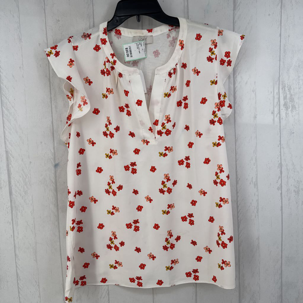 L flo print split neck flutter slv top