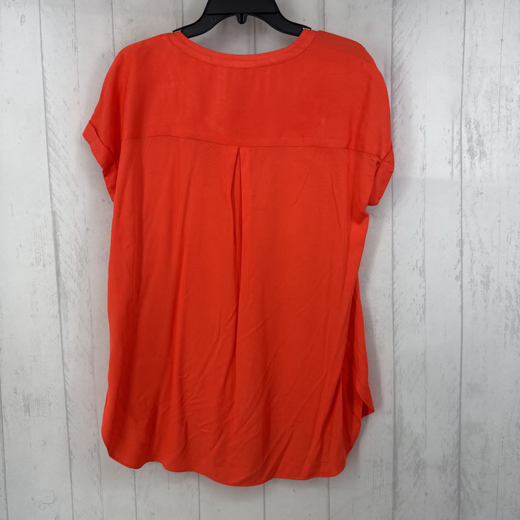 M split neck quarter button down s/s top