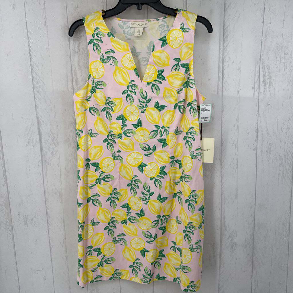 10 lemon print split neck slvls dress