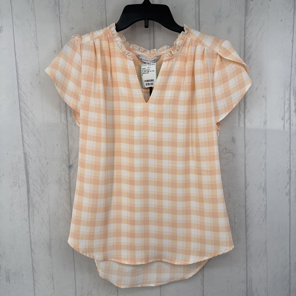 S plaid tulip slv top