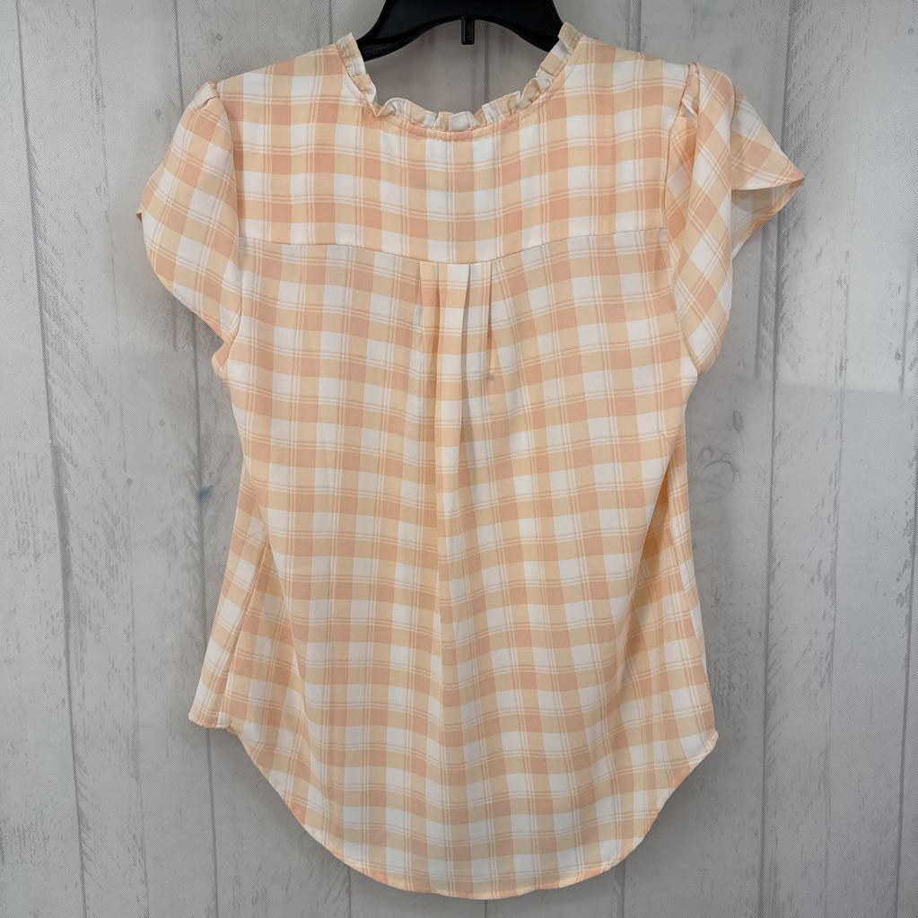 S plaid tulip slv top