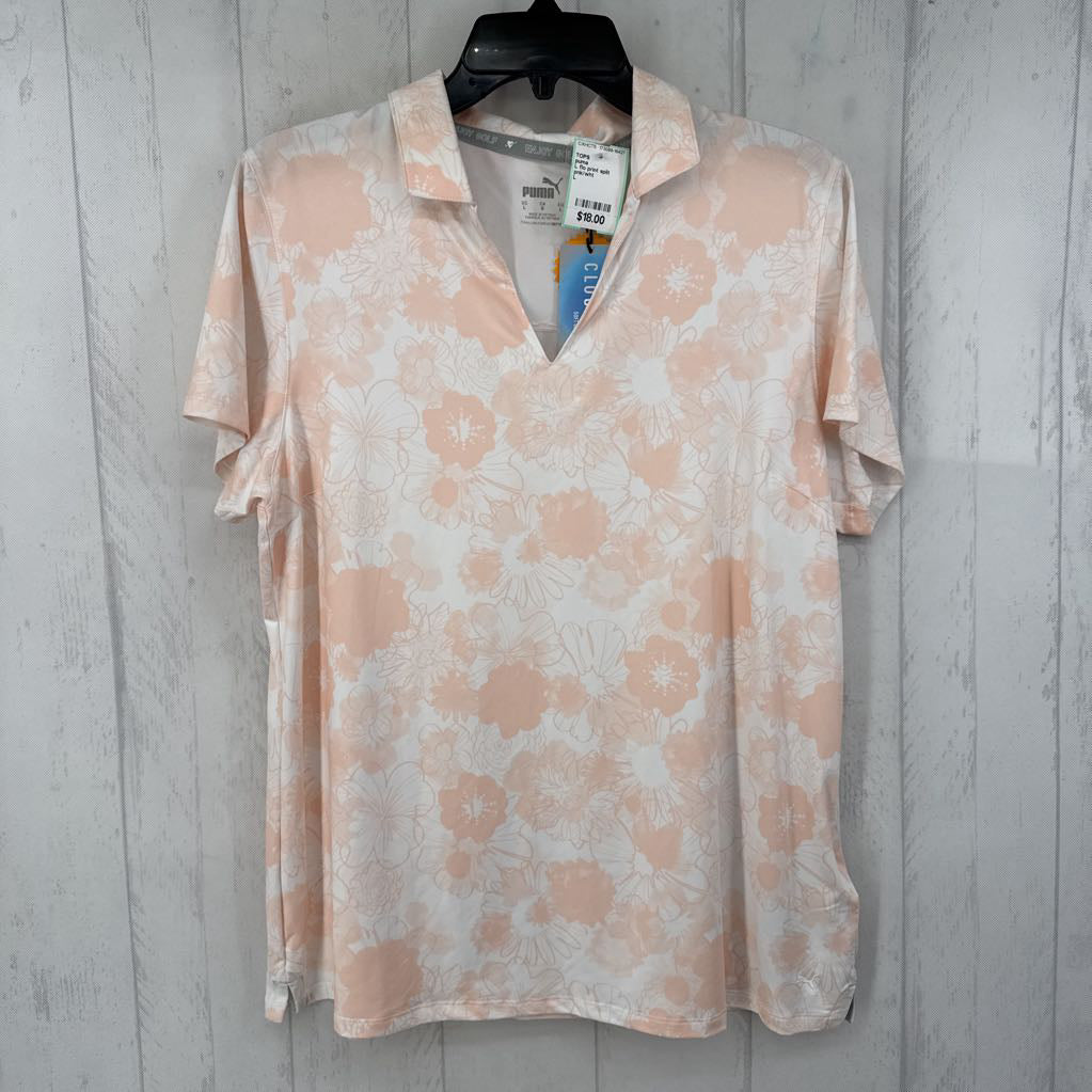 L flo print split neck s/s top