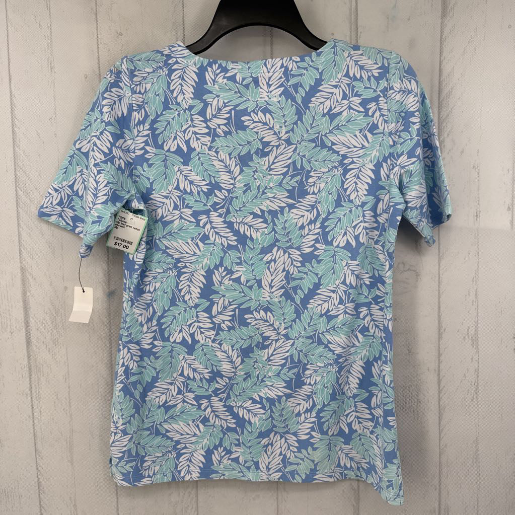 Mp leaf print notch neck s/s tee