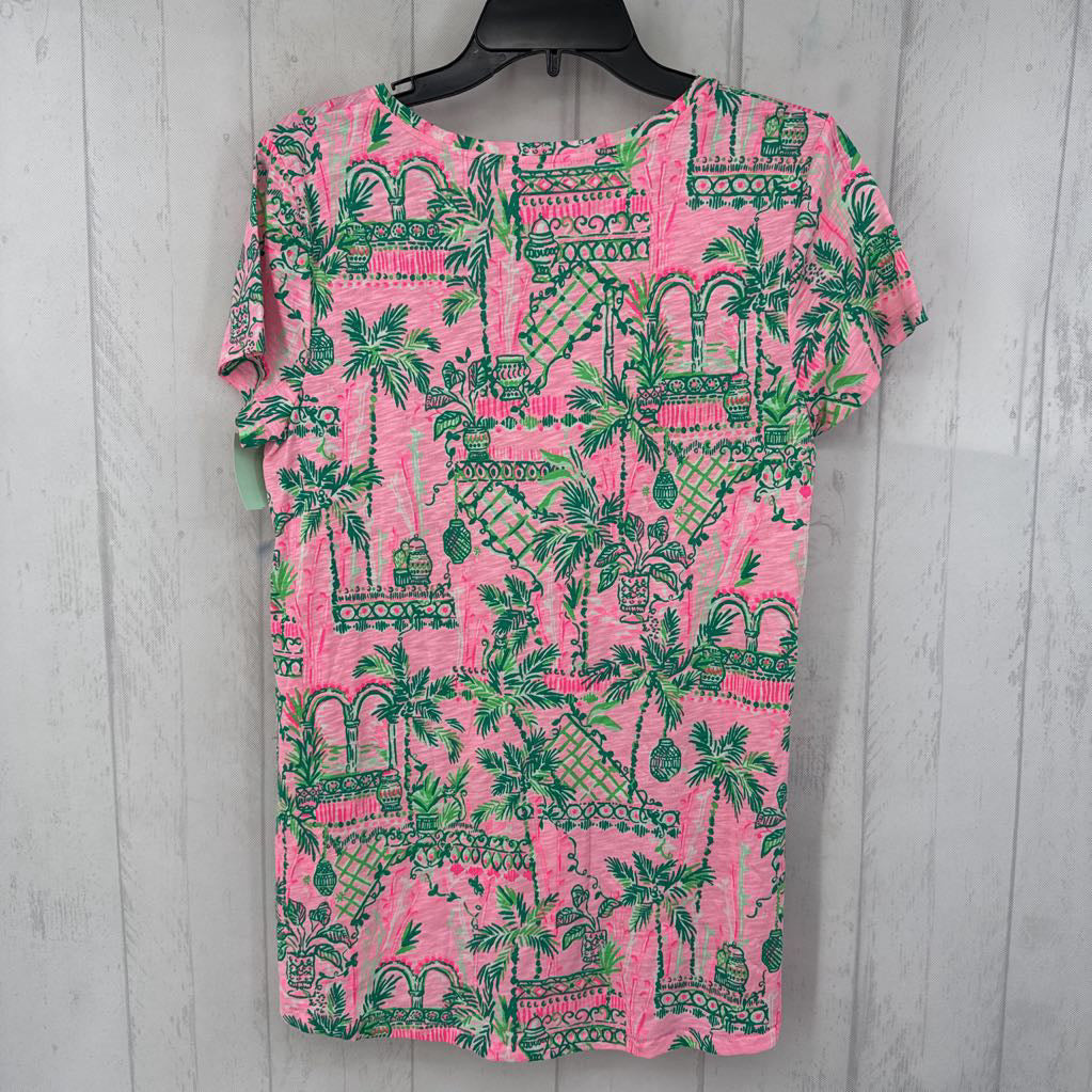 M leaf print v-neck s/s tee