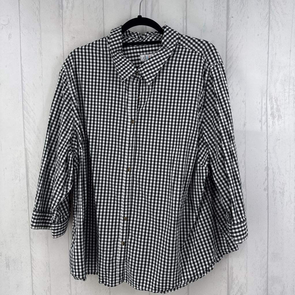 3X plaid button down 3/4 slv top