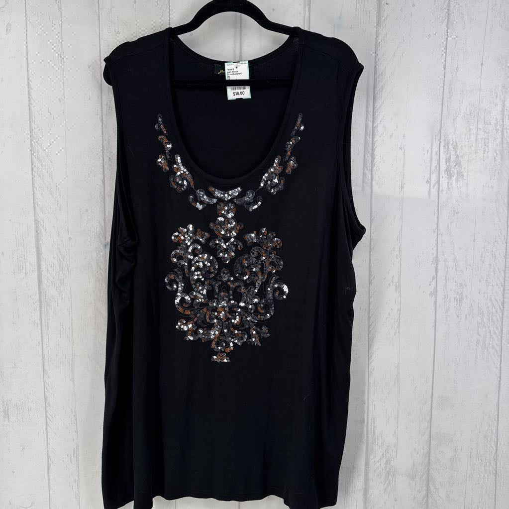3X embelished scoop neck tank