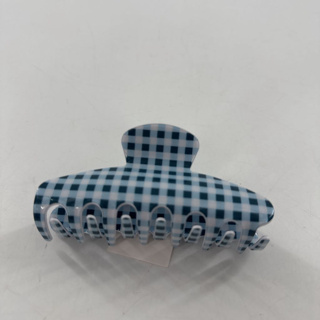 jumbo checkered oval claw clip-blue