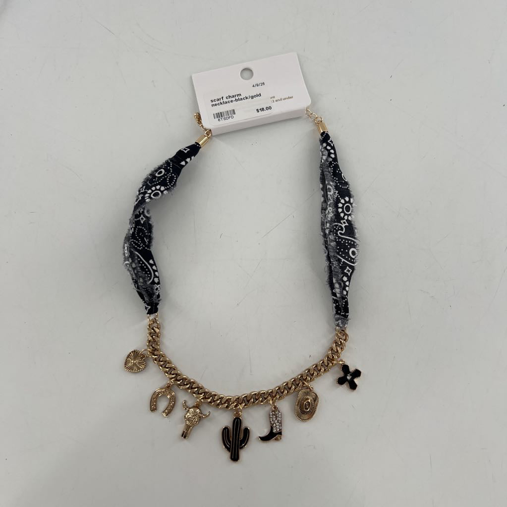scarf charm necklace-black/gold
