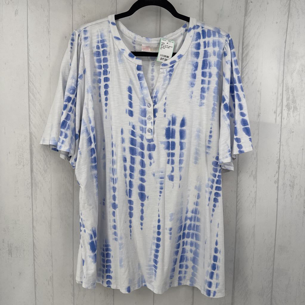 3X tie-dye split neck s/s top